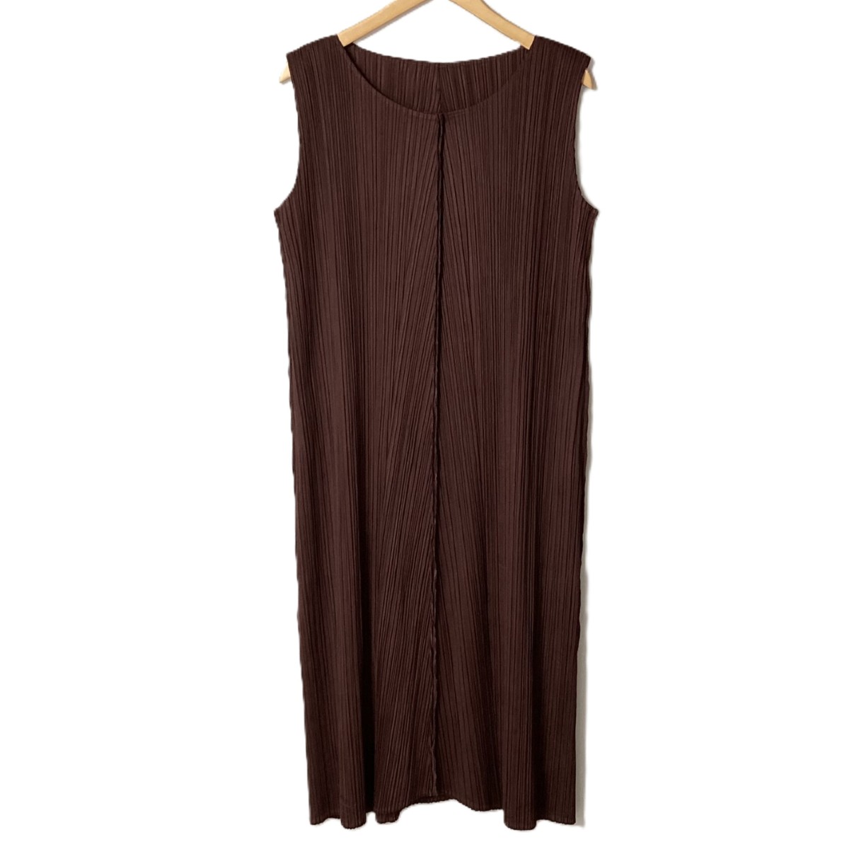【中古】ISSEY MIYAKE イッセイミヤケ PLEATS PLEASE ノースリーブワンピース PP23-JH148 ブラウン系 サイズ 4 レディース Bランク