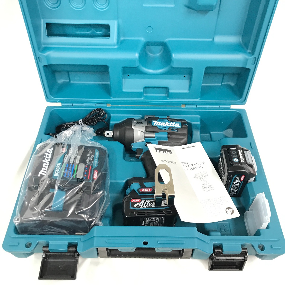 $$【中古】MAKITA マキタ 差しひびき鍵 申し受ける器・申し受ける池2個・入れもの付 コードレス式 40v 39351 TW001GRDX 青色 S価値づける