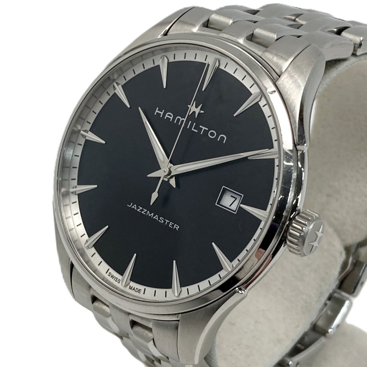 【中古】HAMILTON ハミルトン ジャズマスター デイト H324510 ブラック クォーツ メンズ 腕時計 Bランク
