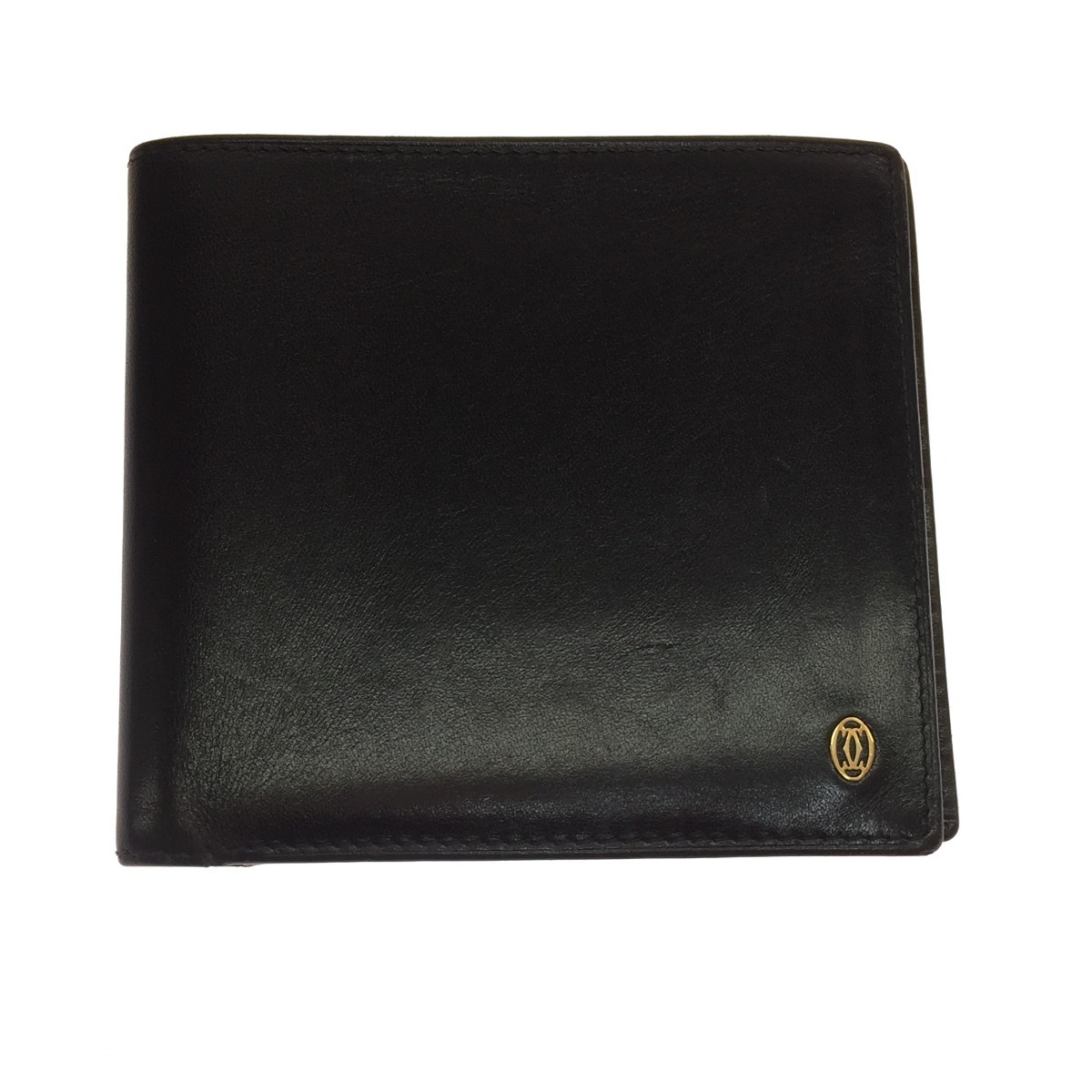 【中古】Cartier カルティエ 2つ折り財布 パシャ レザー ブラック Cランク