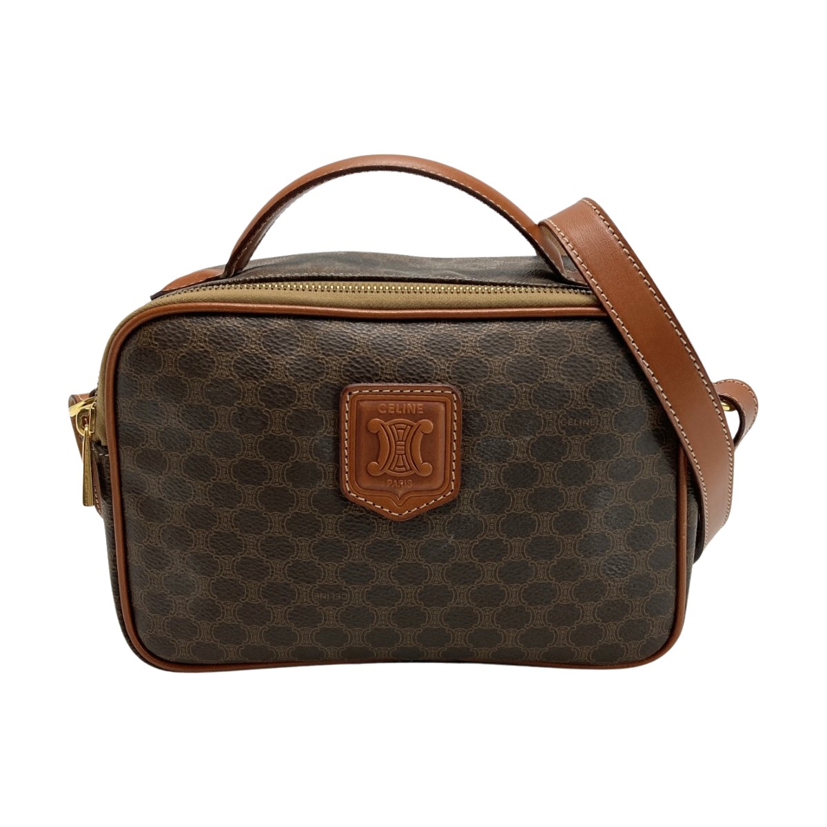 【中古】CELINE セリーヌ マカダム柄 2WAYバッグ M95 ブラウン ハンドバッグ ショルダーバッグ PVC×レザー Bランク