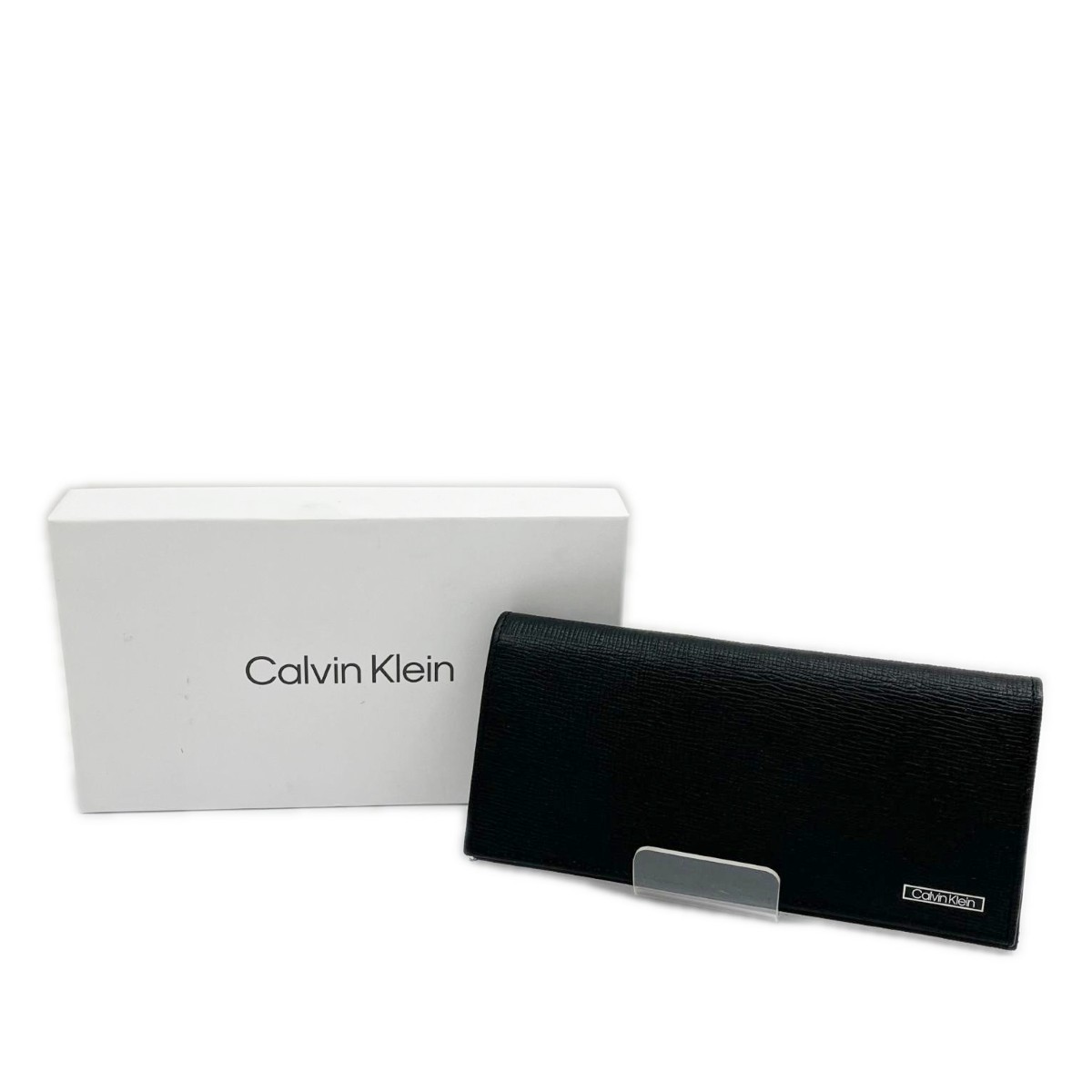 【中古】Calvin Klein カルバンクライン 長財布 2つ折り財布 ブラック 箱付 メンズ Bランク