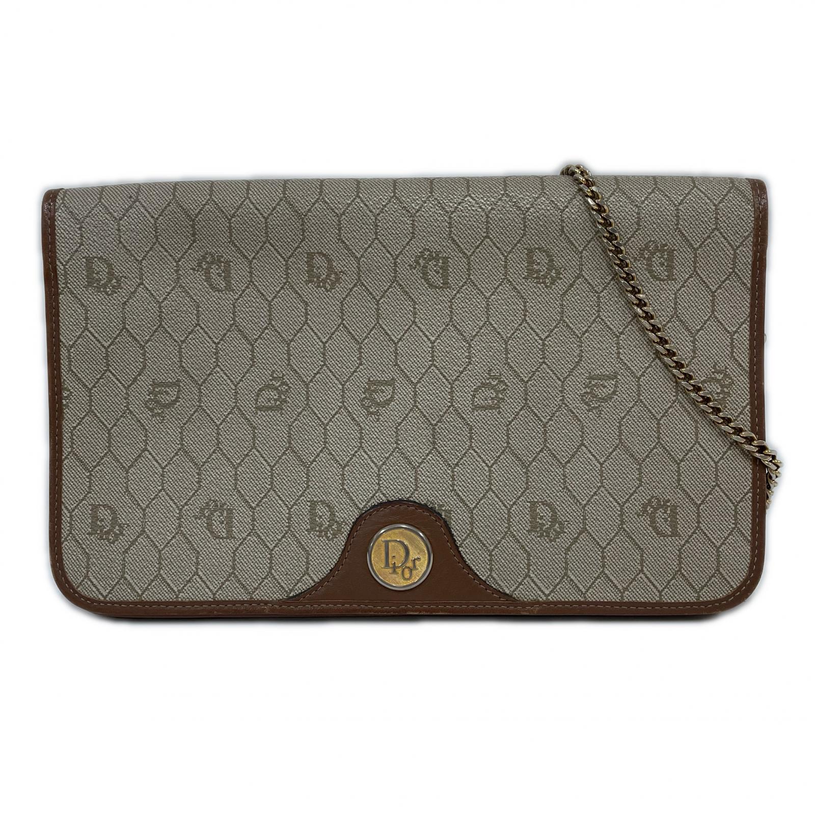 【エントリーポイント10倍|7/19 20:00-7/26 1:59】【送料無料】【中古】Christian Dior クリスチャンディオール ハニカム柄 チェーン ショルダーバッグ ベージュ Cランク|リサイクルビッグバン店