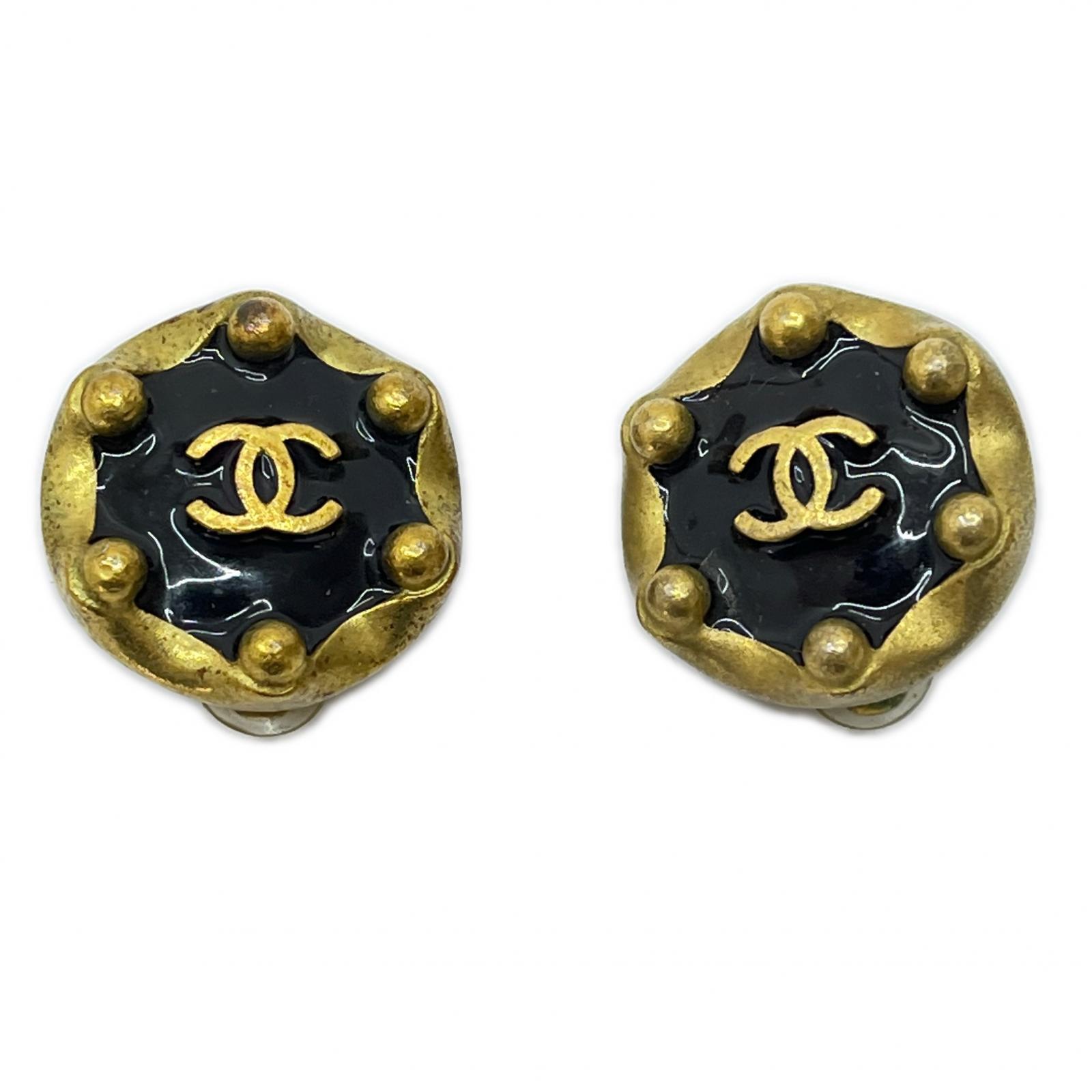【中古】CHANEL シャネル ココマーク イヤリング 94 P 変色・スレ有 ゴールド×ブラック Cランク