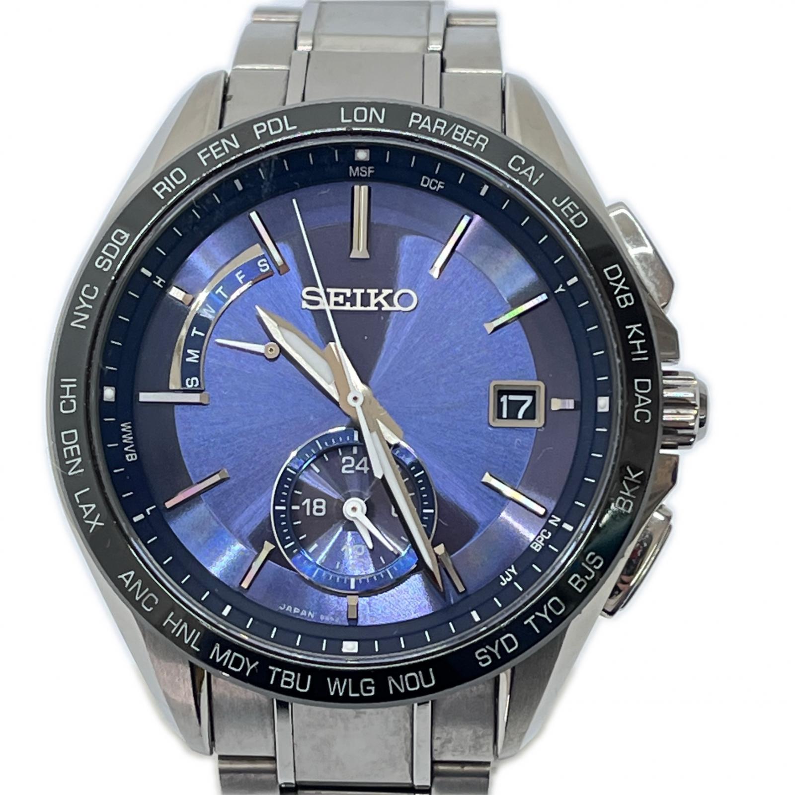 【中古】SEIKO セイコー 腕時計 電波ソーラー チタン 8B63-0AB0 シルバー×ブルー系 Bランク