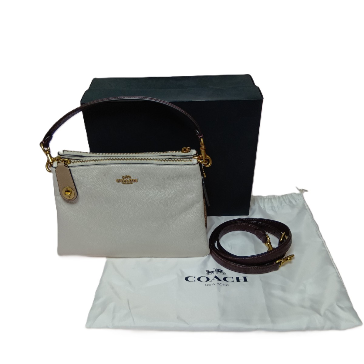 【中古】COACH コーチ 2WAYバッグ ダブルジップ ショルダーバッグ カラーブロック C0698 ホワイト 箱・布袋付 Bランク