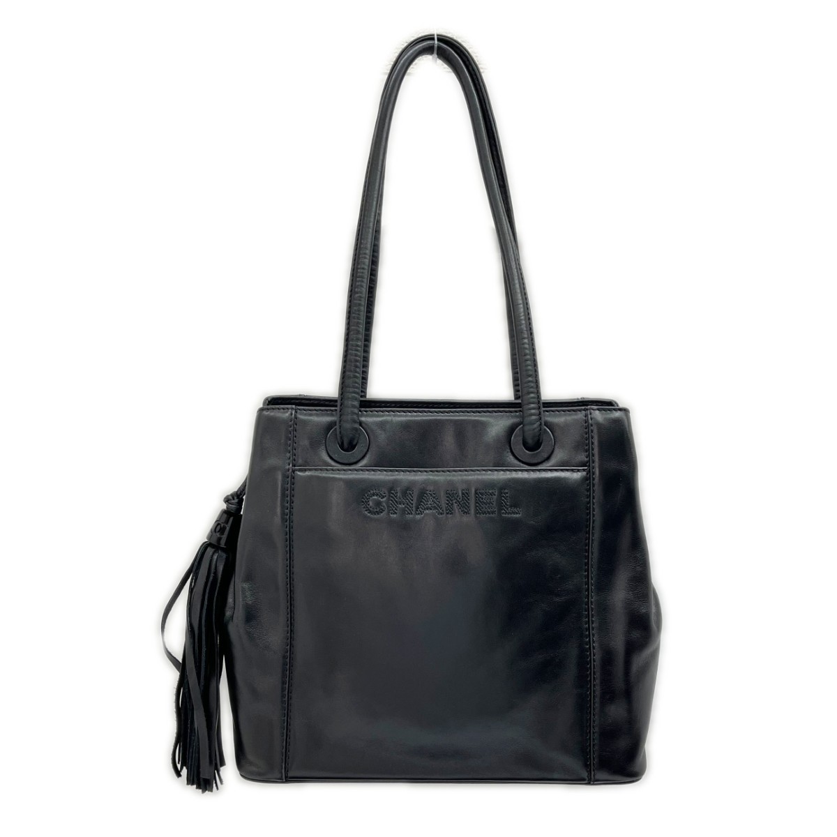 【中古】CHANEL シャネル ショルダーバッグ ハンドバック ロゴフリンジ 5319963 布袋・ギャランティーカード付  黒いこと B価値づける