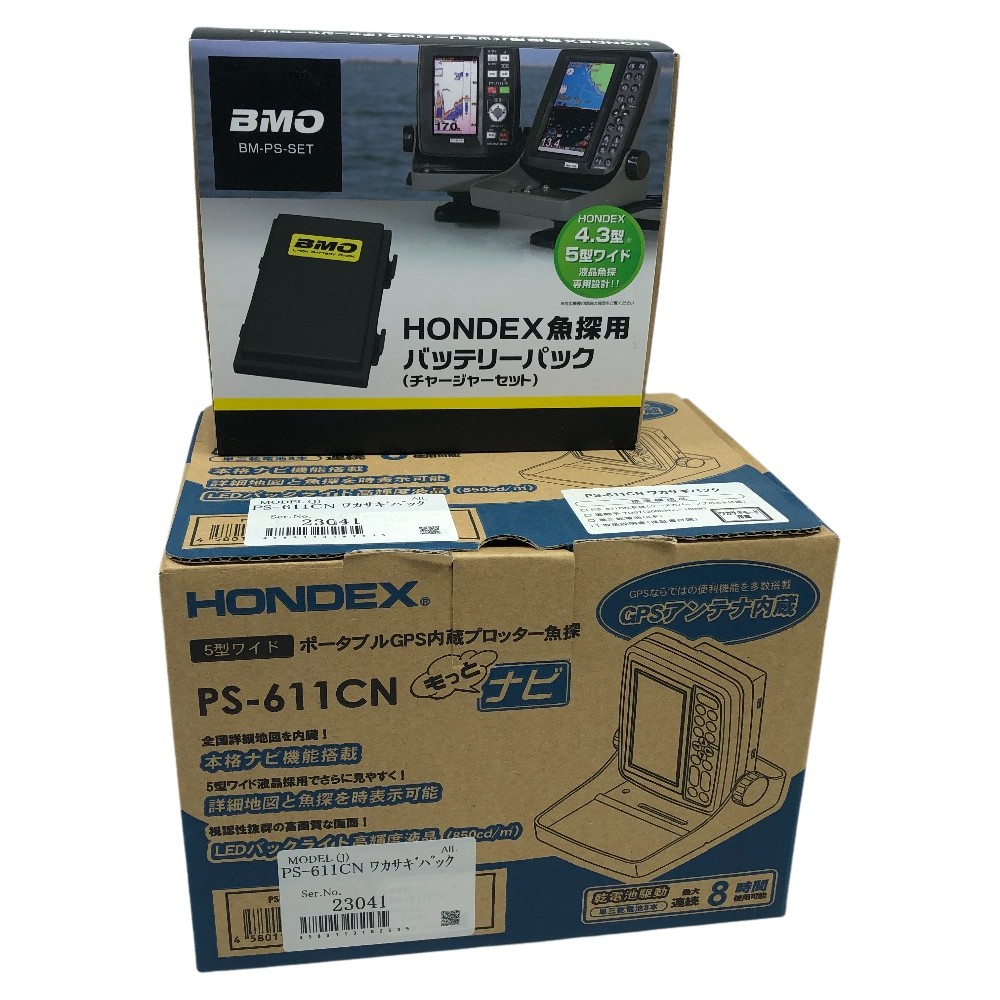 【中古】HONDEX 魚探 携帯型GPS内蔵プロッタ魚探 なおなお書き-611CN/BMO乾電池付 ワカサギ容器に並べる B位置づける