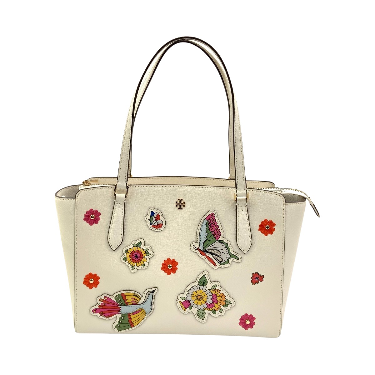 【中古】TORY BURCH トリーバーチ 刺繍 2way ショルダーバッグ アイボリー Bランク