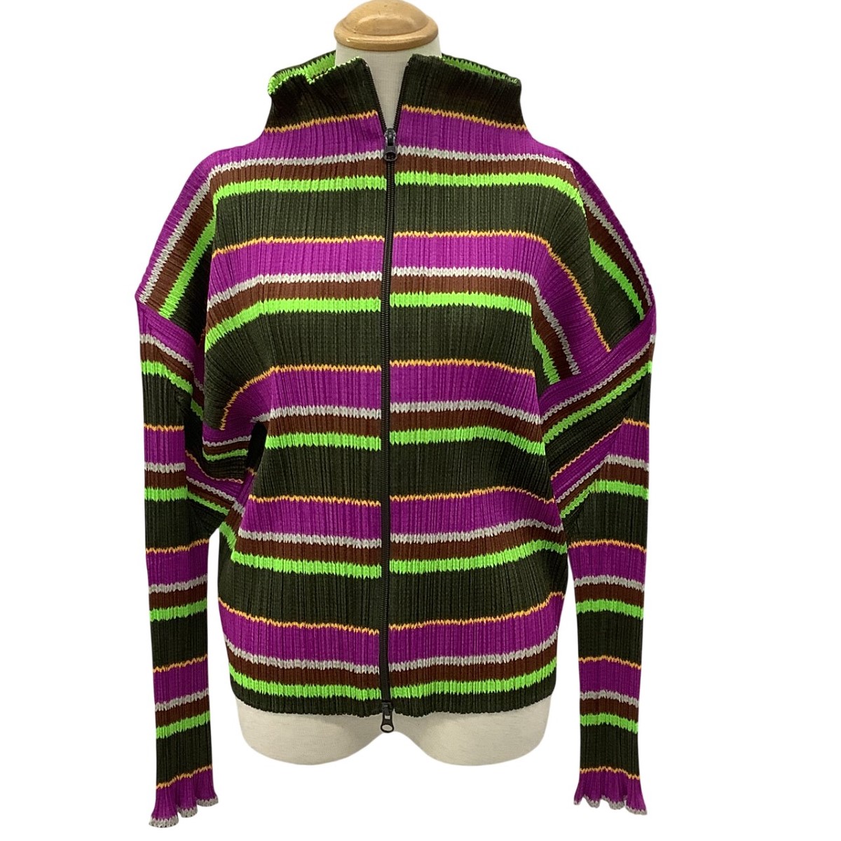 【中古】ISSEY MIYAKE イッセイミヤケ PLEATS PLEASE ジップアップジャケット SIZE 3 マルチカラー PP14-JD822 マルチカラー Bランク
