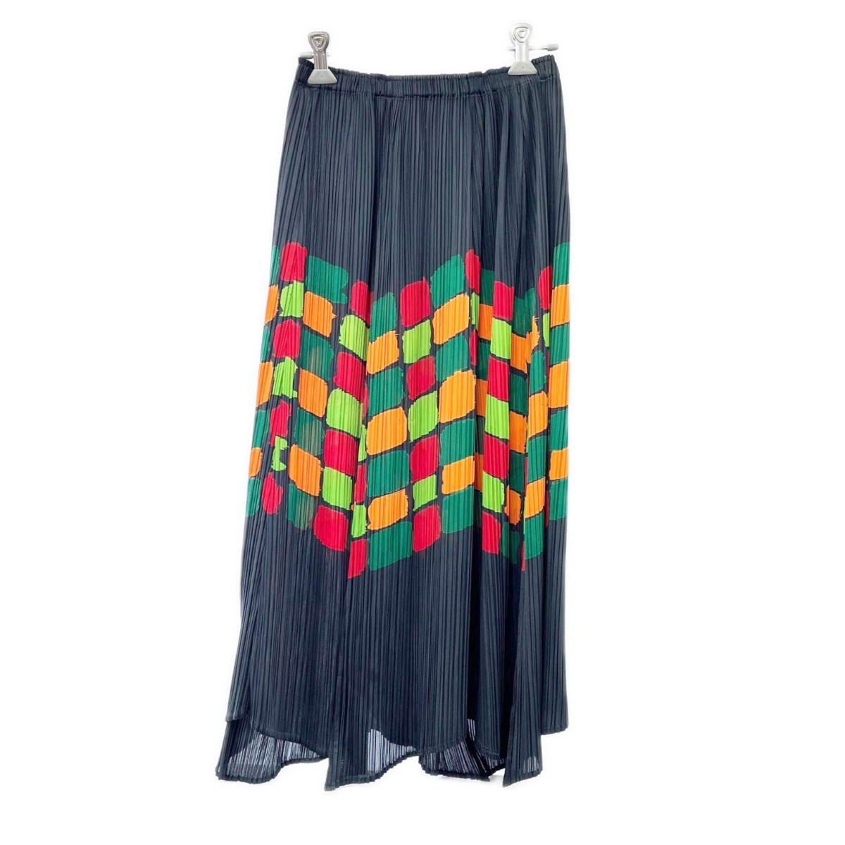 【中古】ISSEY MIYAKE イッセイミヤケ プリーツスカート サイズ3 レディース PP23-JG763 グリーン×グレー Aランク