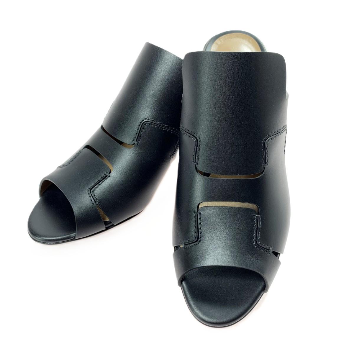 【中古】HERMES エルメス Hモチーフ オープントゥー サンダル ブラック レディース SIZE（25.5cm相当） Bランク