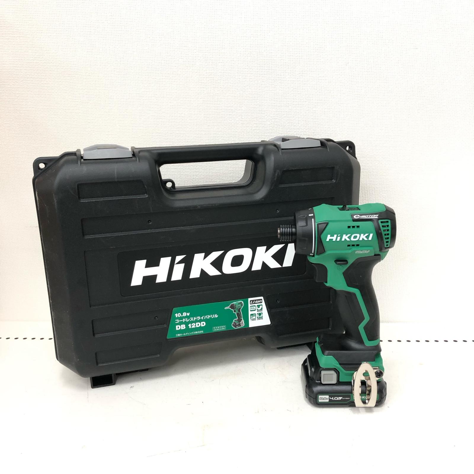【中古】HiKOKI ハイコーキ 電動物の具 申し受ける式 10.8V コードレスドライバドリル 申し受ける器・申し受ける池2個・容れもの付 PSE見澄ます有 DB12DD A位置づける