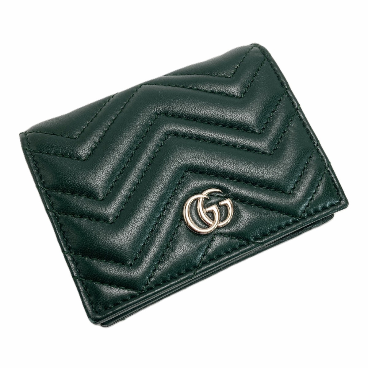 【中古】GUCCI グッチ GGマーモント ダブルG 歌留多入れもの ウォレット 466492 緑であること 2つ折り紙入れ 箱・布袋有 B位置づける