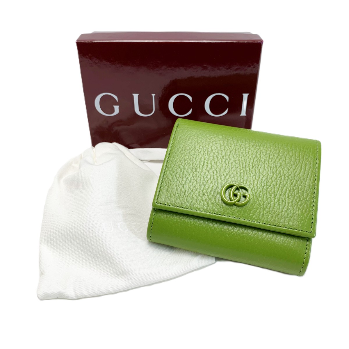 【中古】GUCCI グッチ GGマーモント 2つ折り紙入れ  508587 緑であること なめし革 箱 袋有 B序列付ける