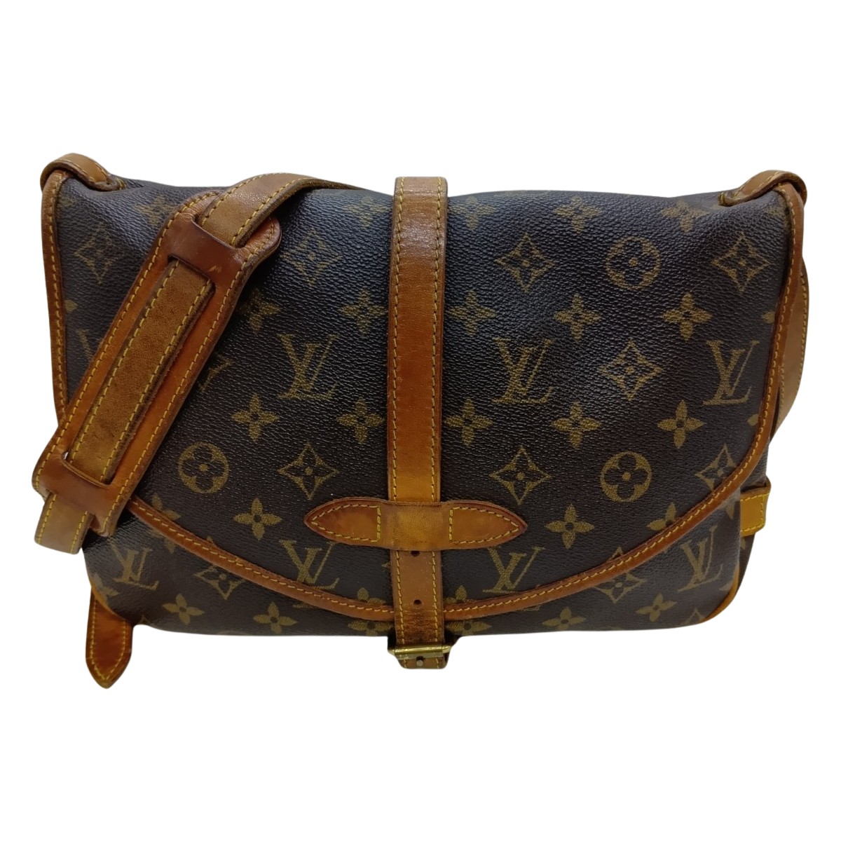 【中古】LOUIS VUITTON ルイヴィトン モノグラム ソミュール30 ショルダーバッグ M42256 ブラウン Cランク