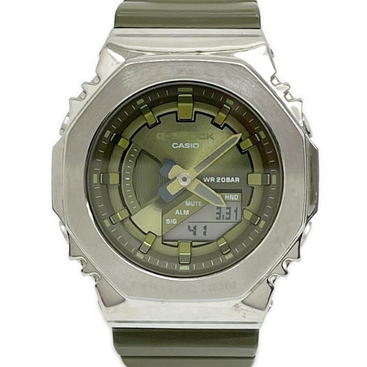 【中古】CASIO カシオ ウオッチ G-SHOCK デジアナウォッチ 石英 本体のみ 天然ゴム カーキ GM-S2100 B序列付ける