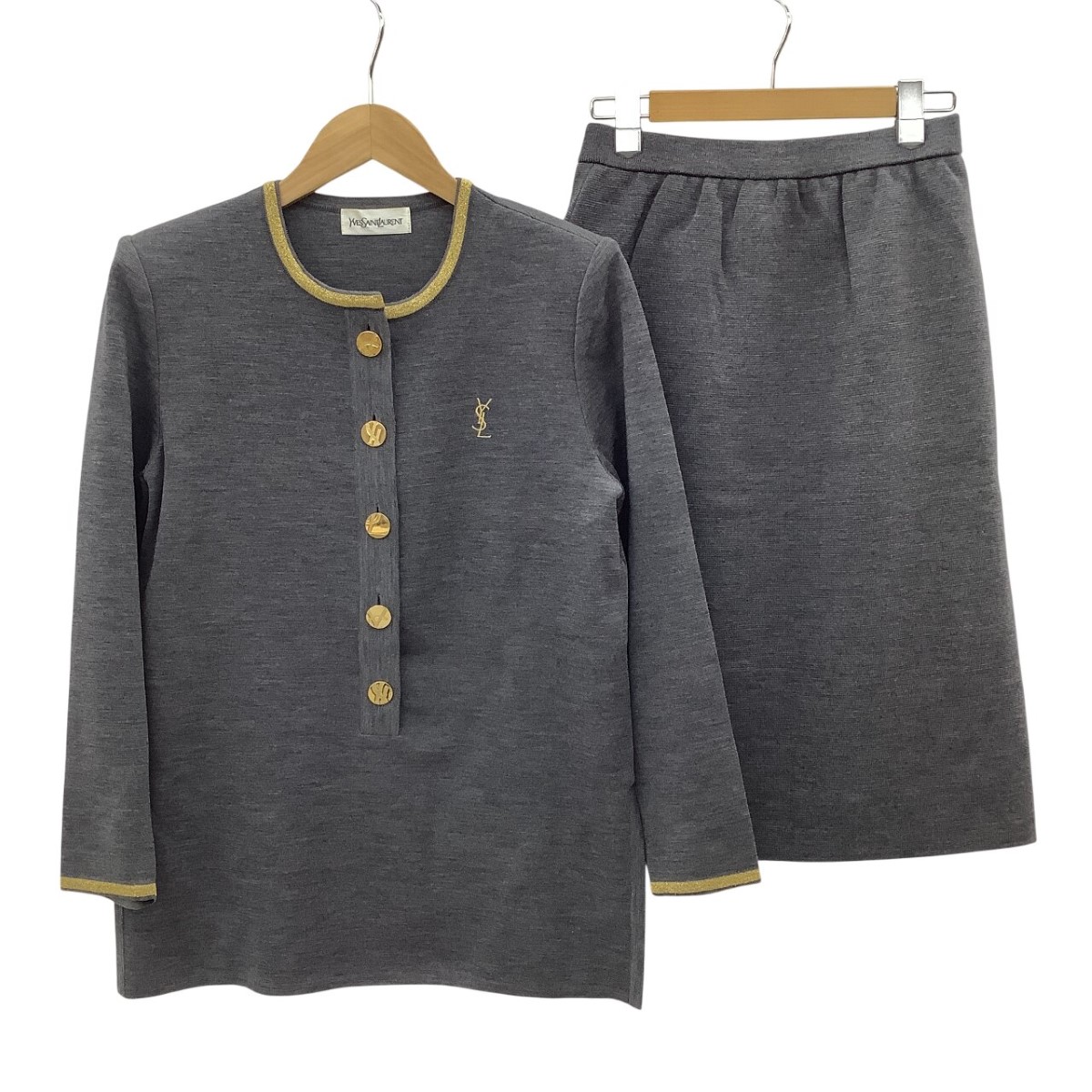 【中古】Yves Saint Laurent イブサンローラン レディース Vintage セットアップ(カットソー スコート) SIZE M 薄墨色 B位置づける