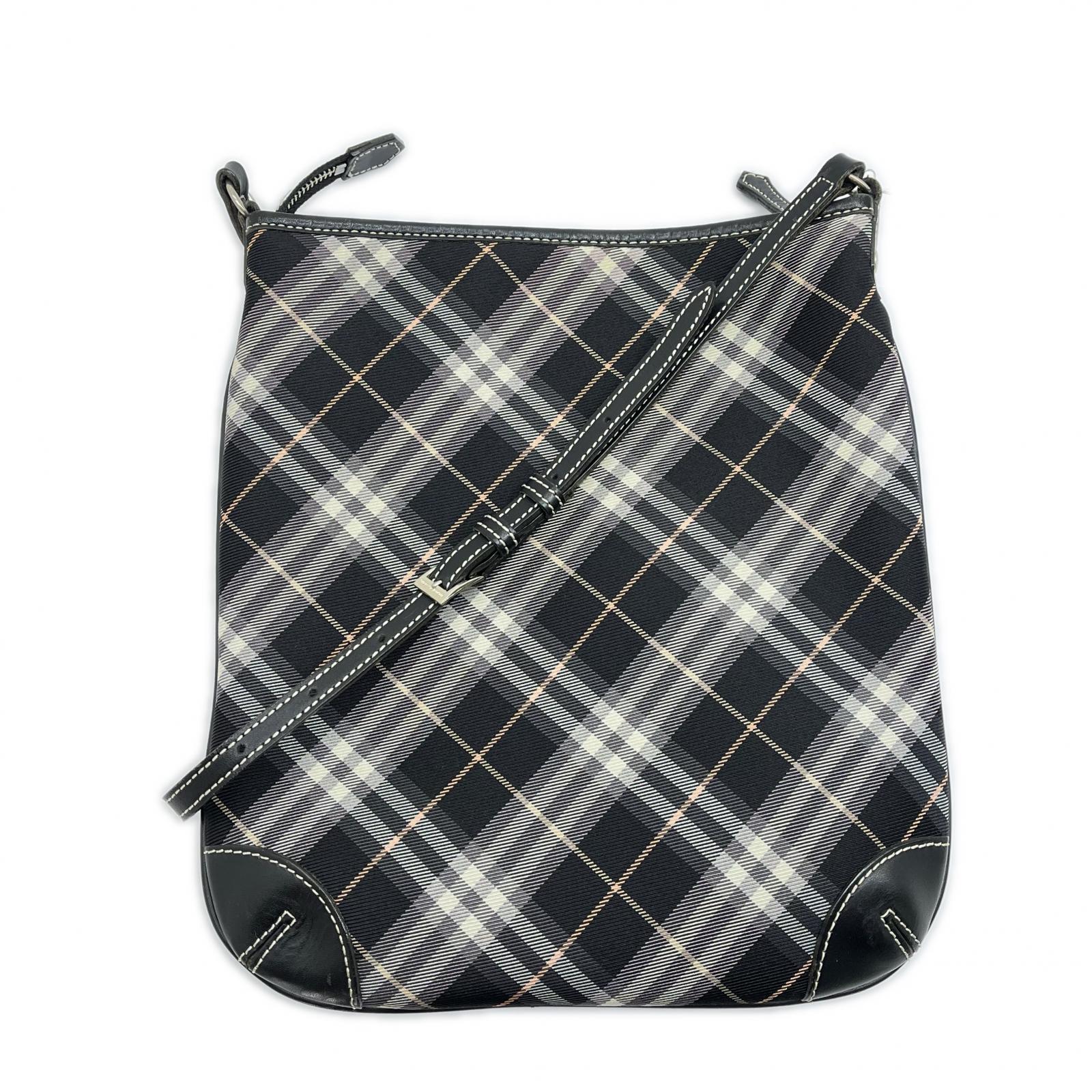 【中古】BURBERRY BLUE LABEL バーバリーブルーレーベル ショルダーバッグ チェック柄 ブラック×グレー Bランク