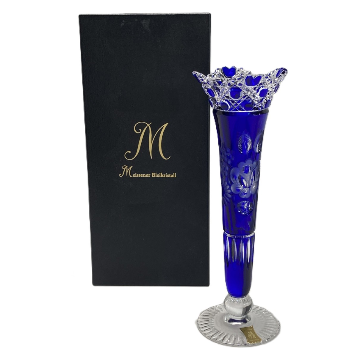 【中古】Meissen マイセン 一輪挿し マイセンクリスタル 23cm ブルー フラワーベース 花瓶 Bランク