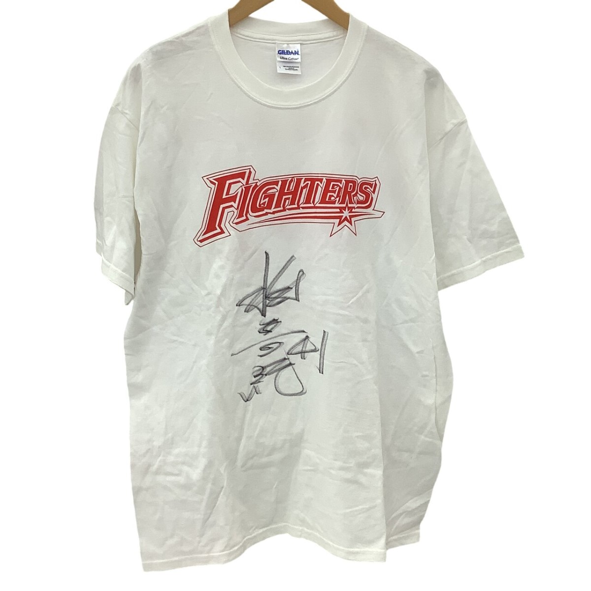 【中古】FIGHTERS 日本ハムファイターズ 稲葉篤紀 限定Tシャツ サイン入り SIZE L ホワイト Bランク