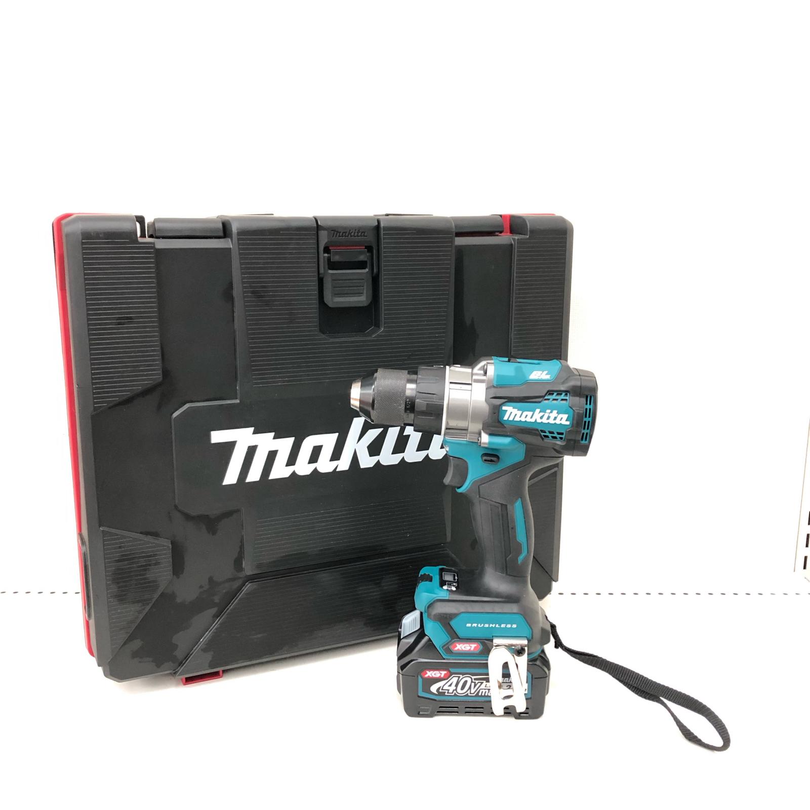 【中古】MAKITA マキタ コードレス式 40V 申し受ける式ドライバドリル 申し受ける器・申し受ける池2個・入れもの付 PSE目じるし有 DF001GRDX 青色 A価値づける
