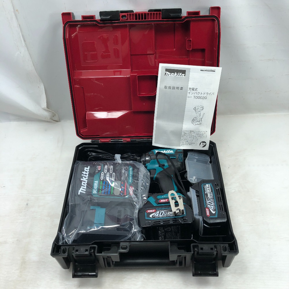 【中古】MAKITA マキタ 工具 インパクトドライバ 未開封品(N) 充電器・充電池2個・ケース付 コードレス式 40v TD002GRDX ブルー Sランク