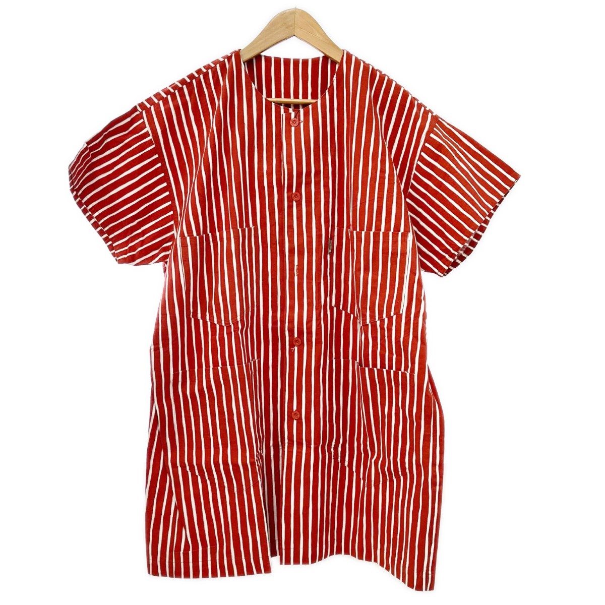【中古】ISSEY MIYAKE イッセイミヤケ 半袖プルオーバー 縞模様 生み出すこと萩原 C-KN3333 名取り草1つ手抜かり レディース オレンジ色 B序列付ける