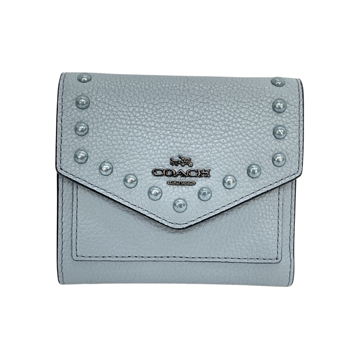 【中古】COACH コーチ 三つ折り財布 ラッカーリベット スタッズ 12171 ペールブルー Bランク