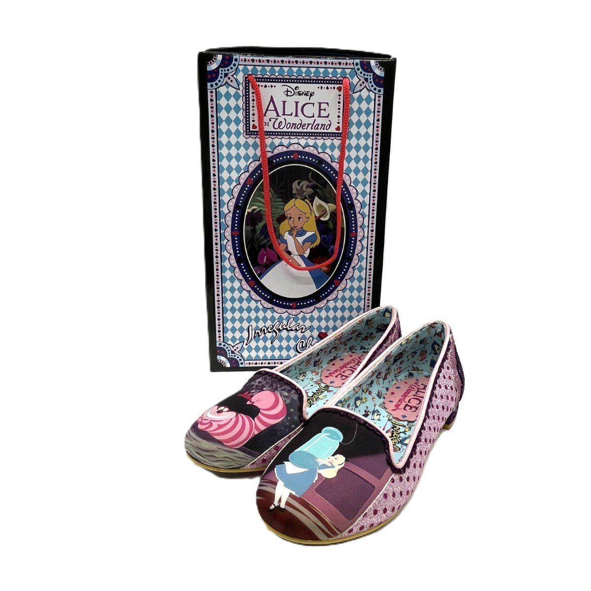 【中古】Irregular Choice イレギュラーチョイス 訳が分らないの国のアリス チェシャ猫柄 箱付き添い人 落ち込みあり 滅多に無い SIZE36 B序列付ける