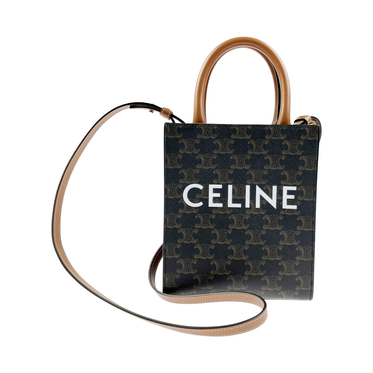 【中古】CELINE セリーヌ 2WAY御徒面子 トリオンフ ミニ バーティカル 河馬 194372BZK.04LU 赤銅色 A位置づける