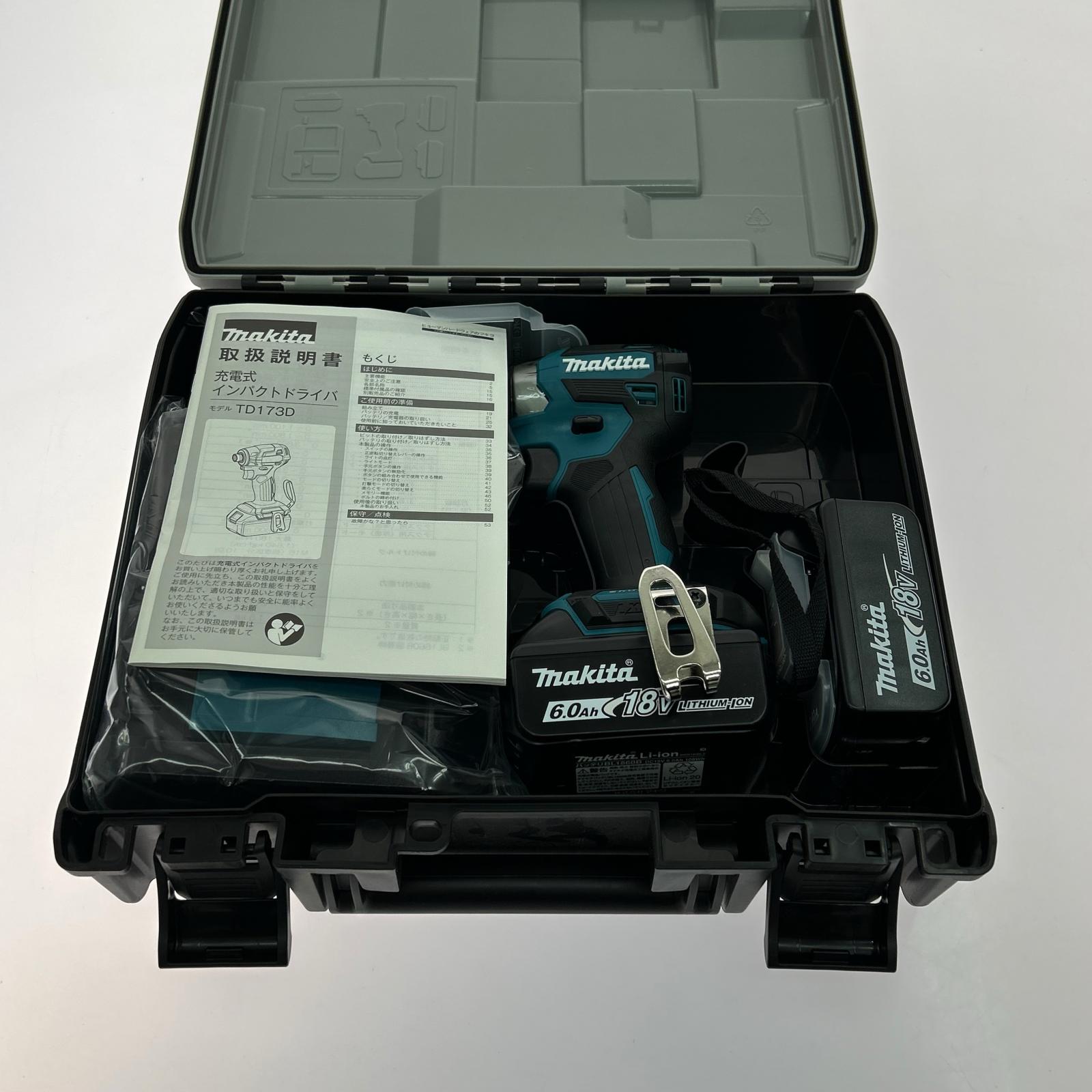 【エントリーポイント10倍｜7/19 20:00-7/26 1:59】【送料無料】【中古】MAKITA マキタ インパクトドライバ コードレス式 18v 充電器・充電池2個・ケース付 TD173DRGX ブルー Sランク｜リサイクルビッグバン店