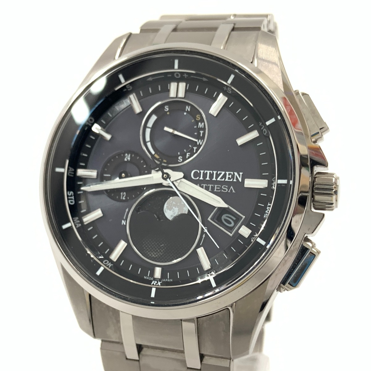 【中古】CITIZEN シチズン アテッサ ダイレクトフライト お月さま位相角 ソーラー電磁波 ウォッチ H874-005HK01 しろがね色 B価値づける