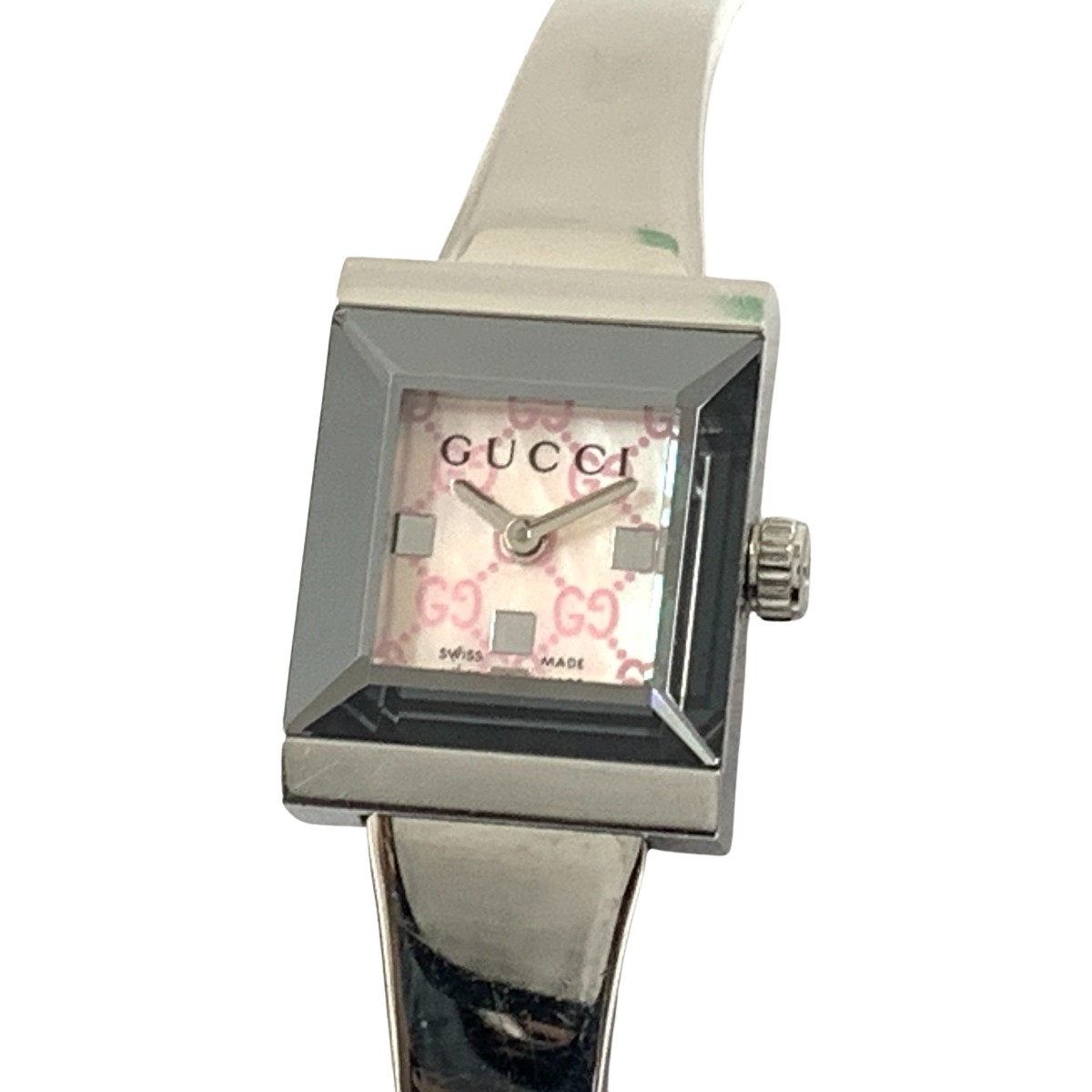【中古】GUCCI グッチ 128.5 G一こま 真四角 バングルウォッチ ウォッチ しろがね色 x サクラ色 B価値づける
