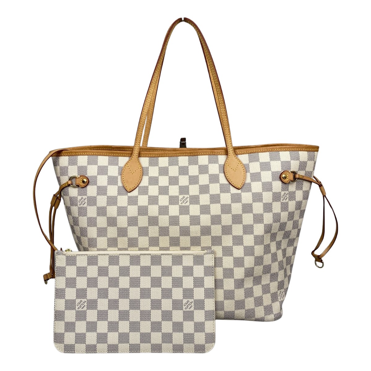 【エントリーポイント10倍|7/19 20:00-7/26 1:59】【送料無料】【中古】LOUIS VUITTON ルイヴィトン ダミエ・アズール ネヴァーフルMM ポーチ付 ショルダートートバッグ N40604 ローズベージュ Cランク|リサイクルビッグバン店