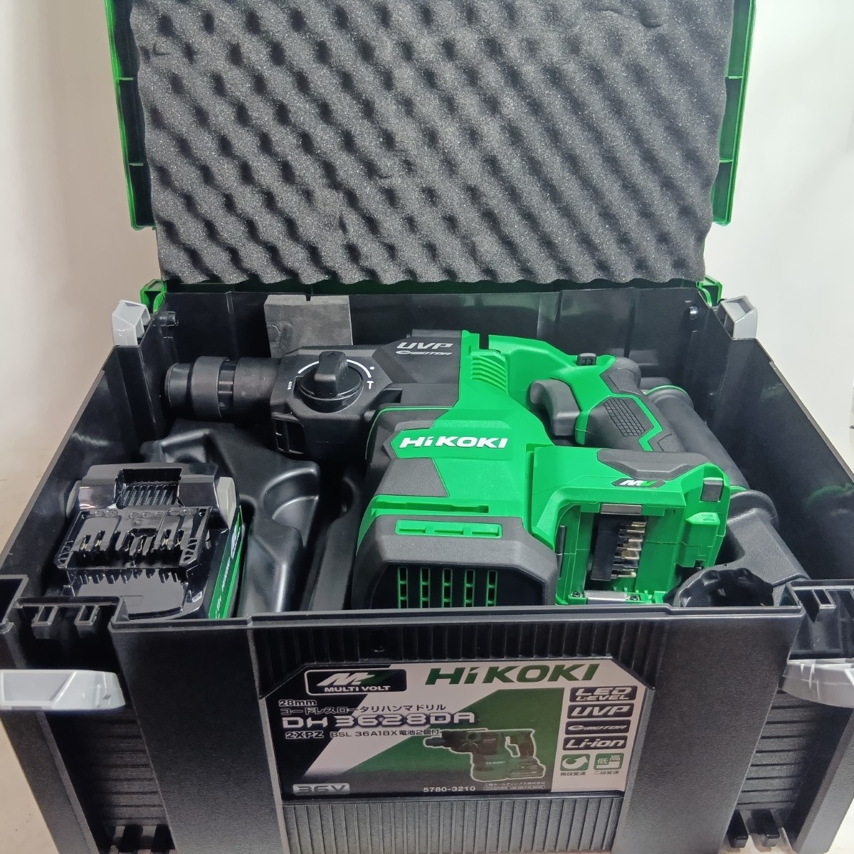【中古】HiKOKI ハイコーキ ハンマドリル DH3628DA 緑であること 未当てはめる品(S) 申し受ける器・申し受ける池2個・容れもの付 S序列付ける