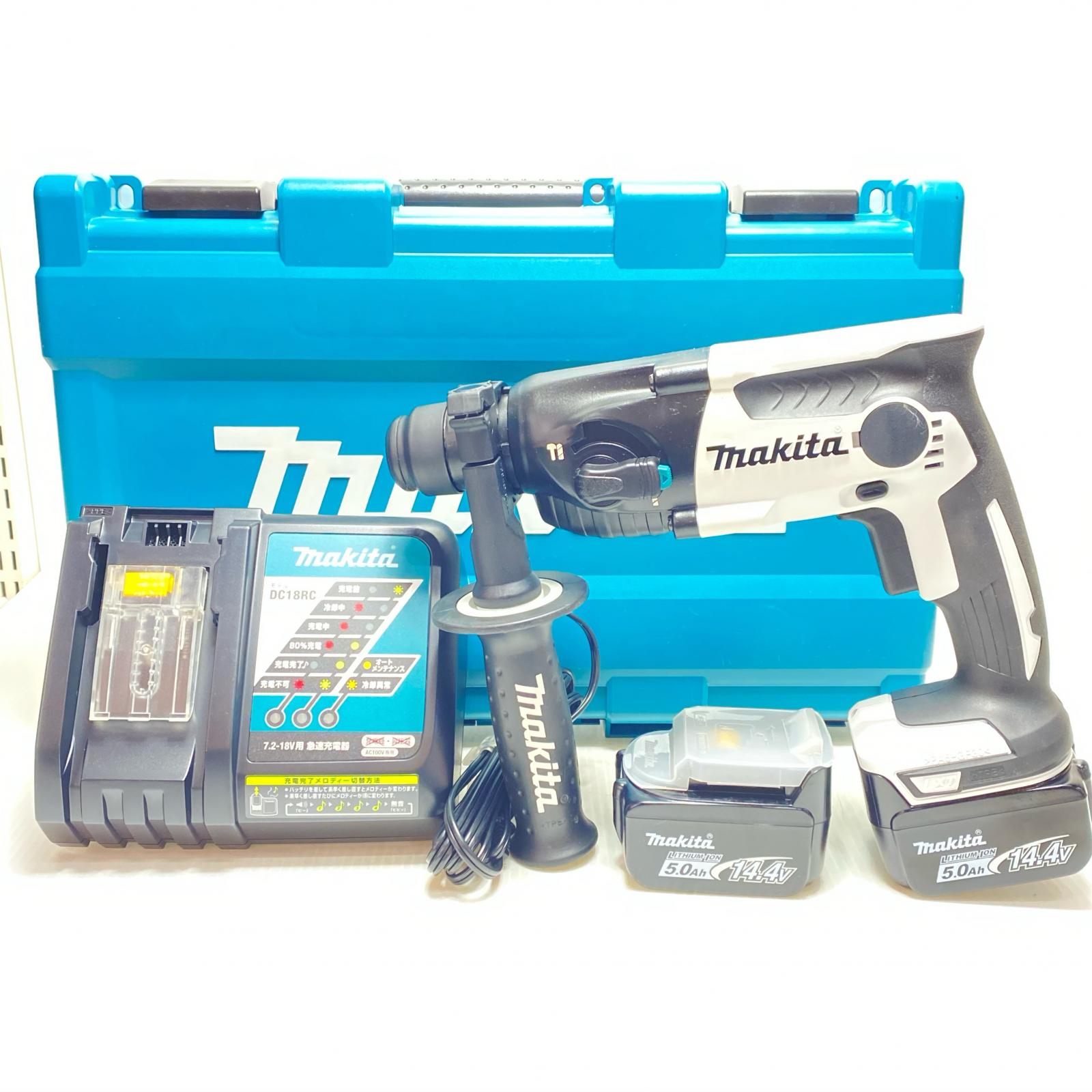 【中古】MAKITA マキタ ハンマドリル 申し受ける器・申し受ける池2個・容れもの付 コードレス式 14.4v HR164D 白いこと B位置づける