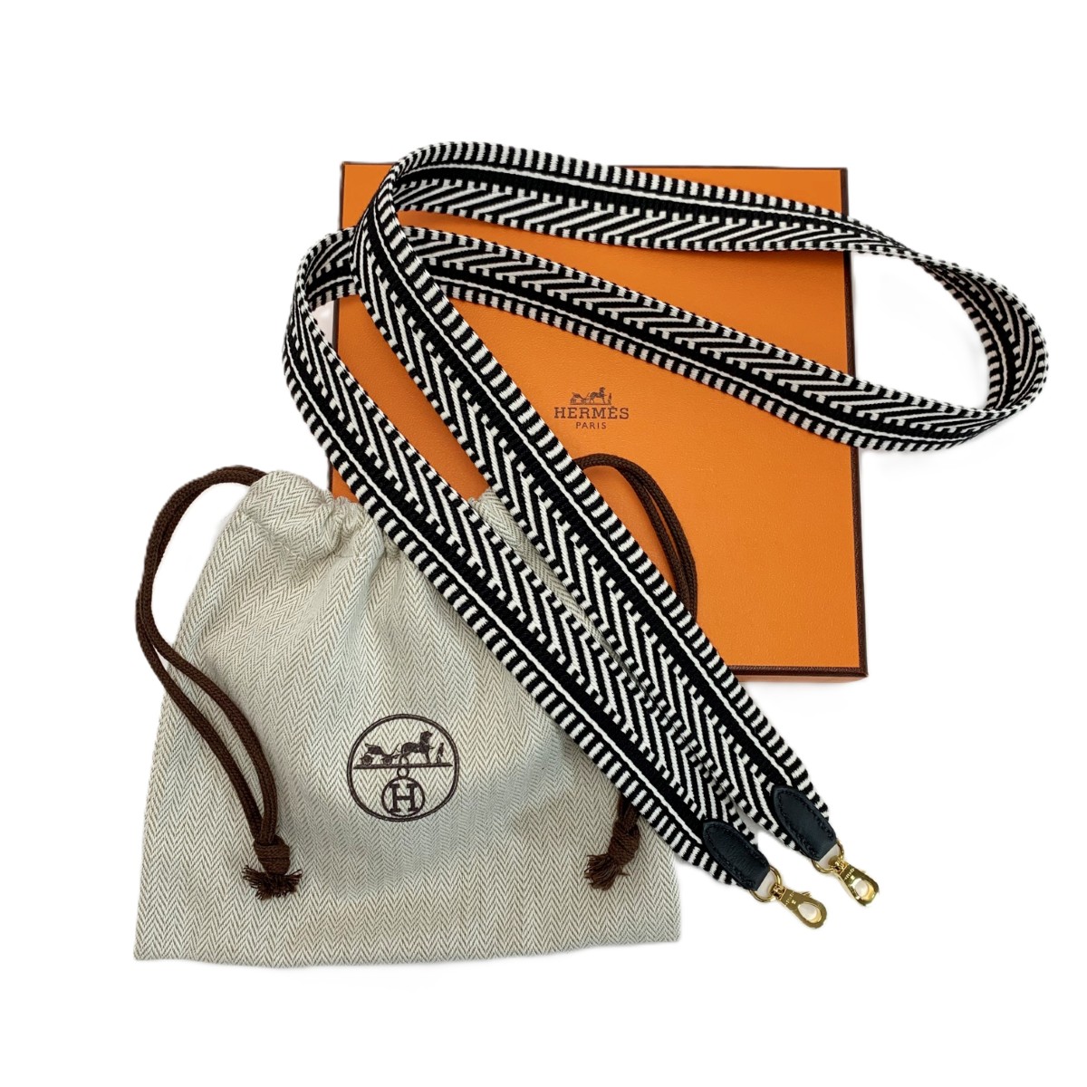 【中古】HERMES エルメス ストラップ WSR W目じるし 白いことx黒いこと 帆布 取り替えっこ用 B位置づける