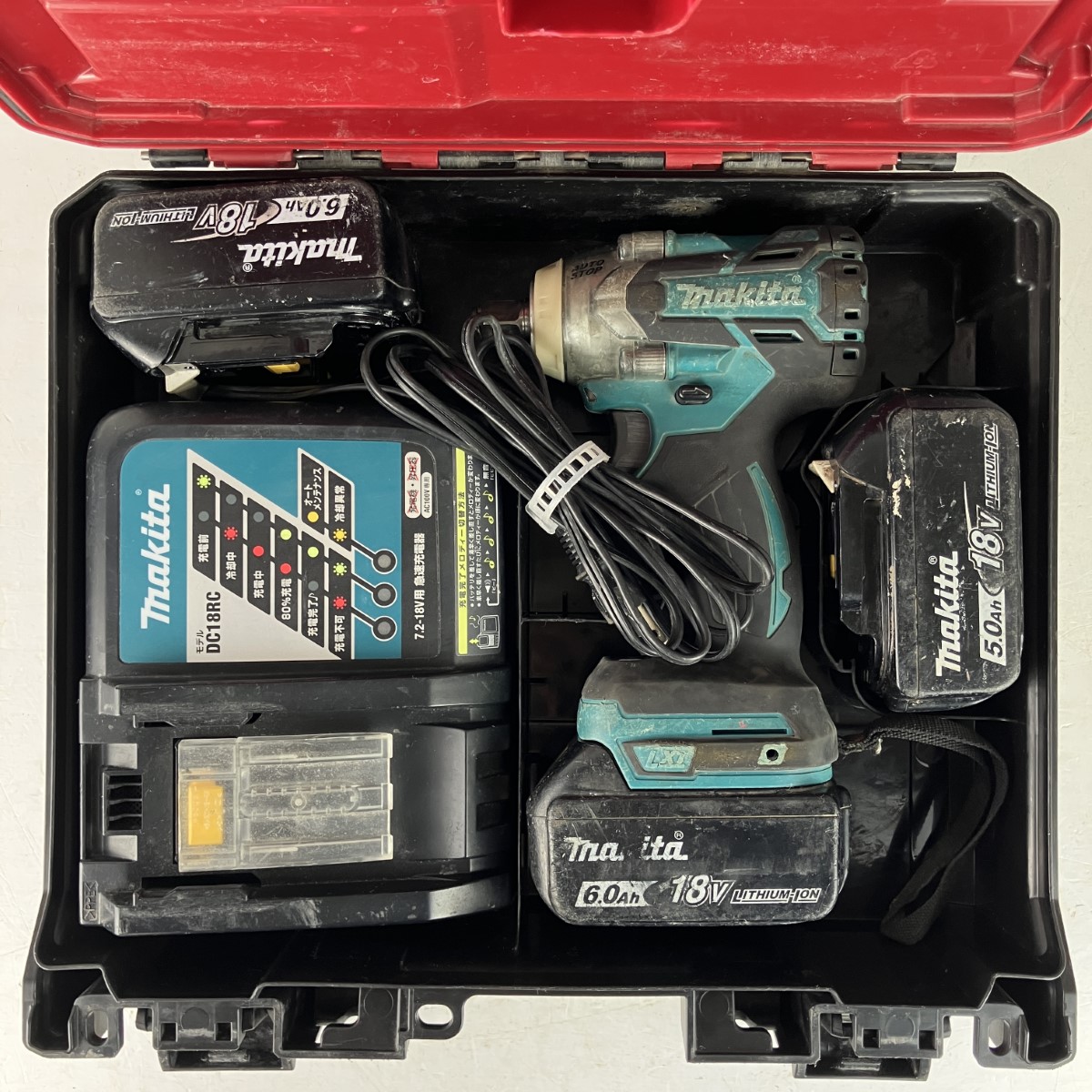 【中古】MAKITA マキタ 18v 12.7粍 申し受ける式差しひびき鍵 蓄電池x2 申し受ける器 入れもの付 TW285D 青み C序列付ける
