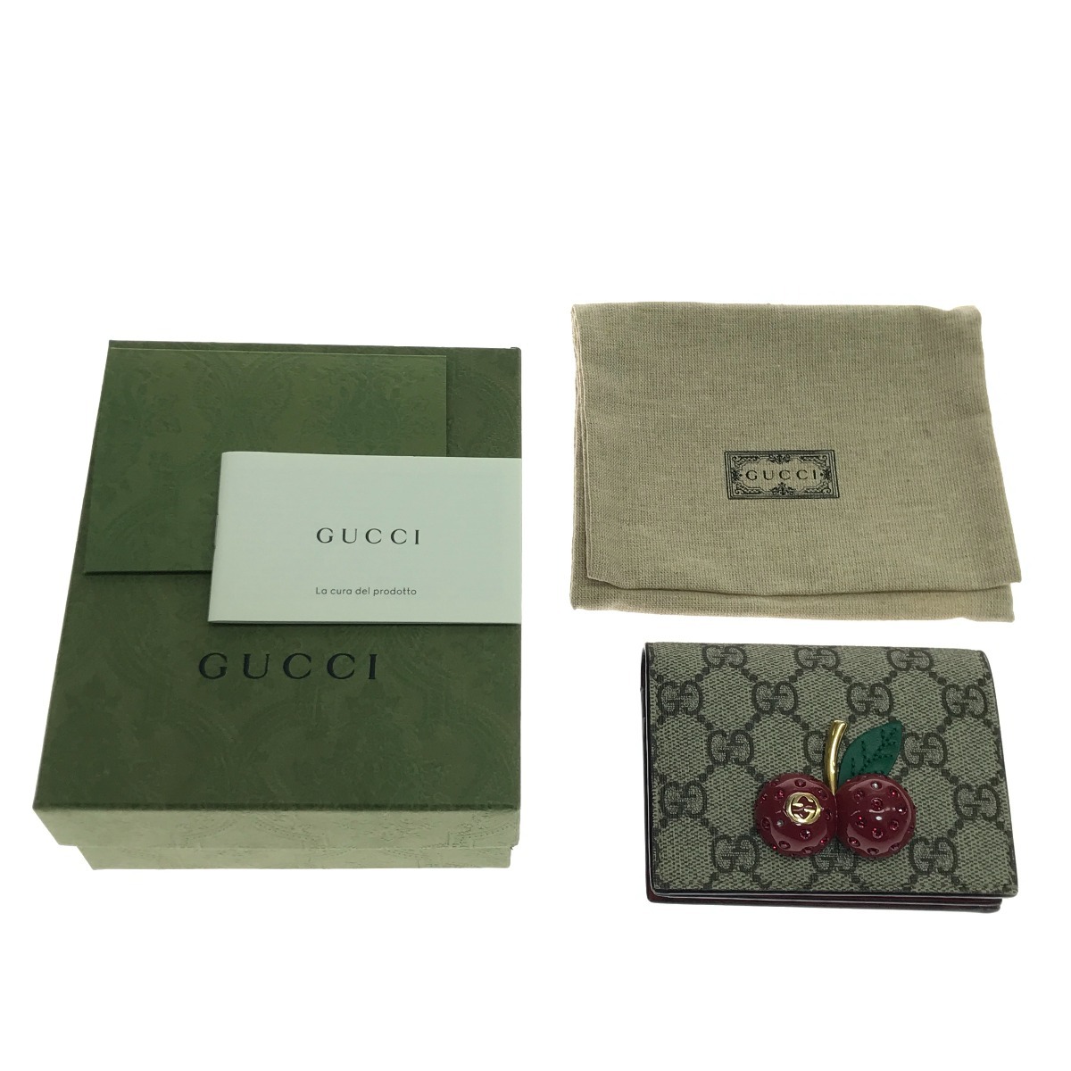 【中古】GUCCI グッチ 2つ折り銭入れ GGスプリーム 桜んぼう ミニウォレット 石2個取れ 476050 赤銅色×赤いこと C序列付ける