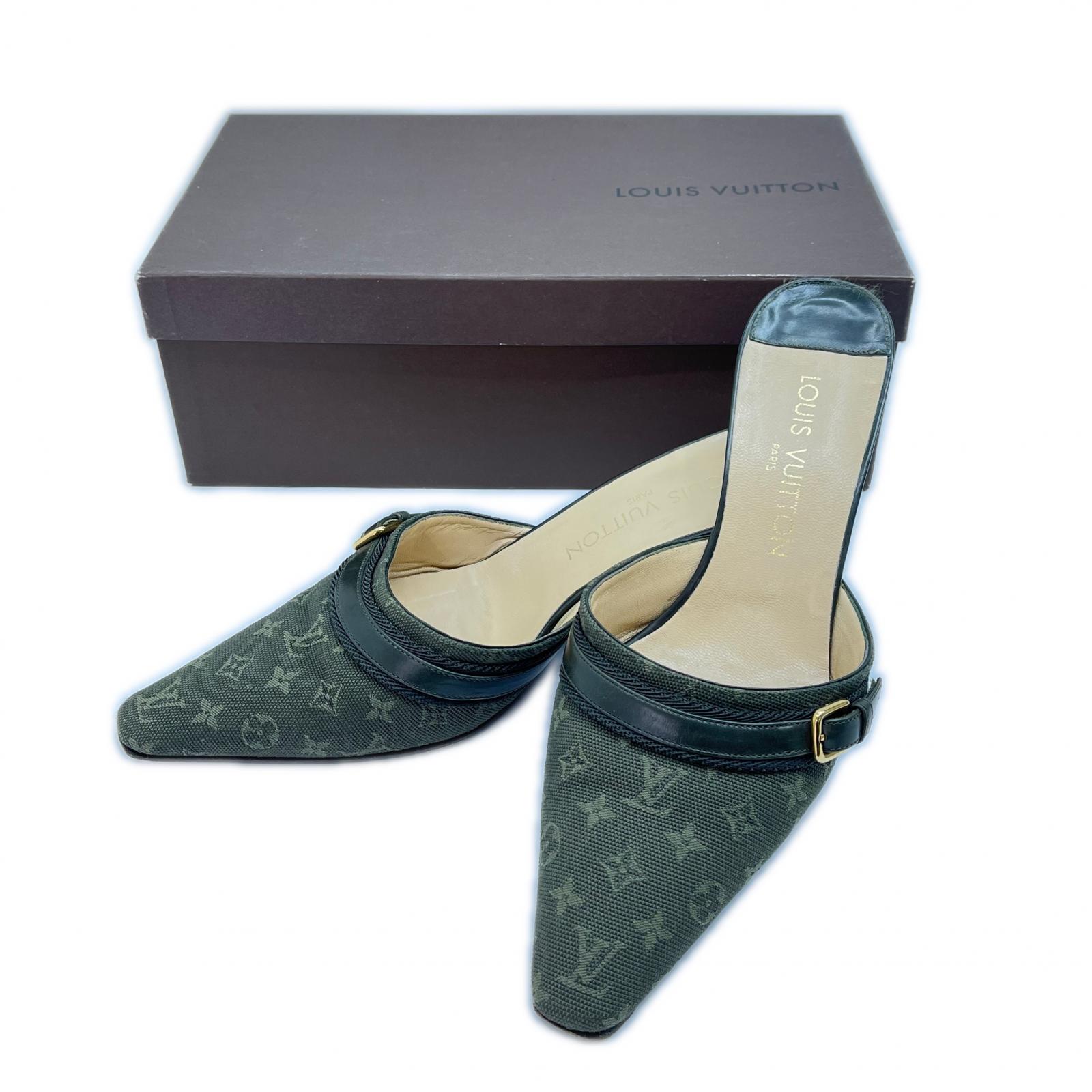 【中古】LOUIS VUITTON ルイヴィトン モノグラムミニ 靴 ミュール SIZE 23.5糎 緑であること C序列付ける