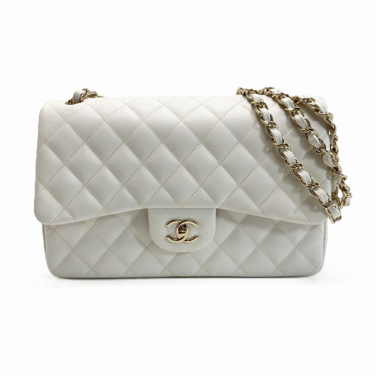 【中古】CHANEL シャネル マトラッセ ダブル下げ翼 チェーン店ショルダーバッグ 白いこと キャビア素はだ ギャランティカード有 B価値づける