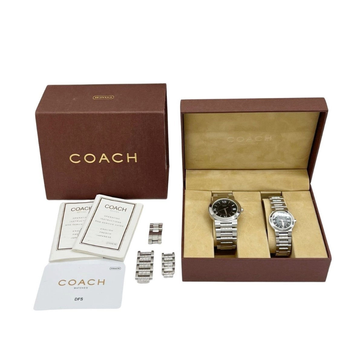 【中古】COACH コーチ職 ペアウォッチ ウオッチ 石英 ステンレス鋼スチール写真 黒いこと 箱・取説・一こま付 R8.4月独居室取り替えっこ済 0191/0192 C序列付ける