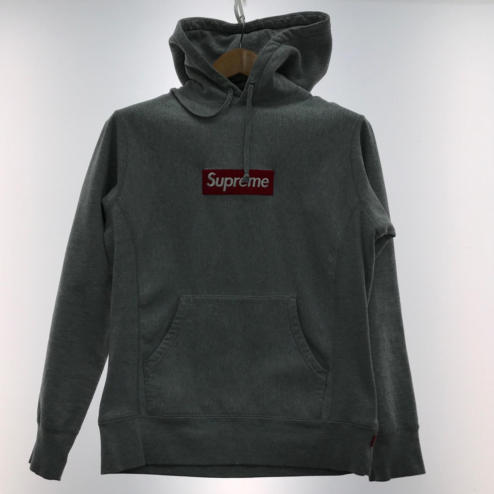 【中古】Supreme シュプリーム  パーカー Supreme 薄墨色 ブランド名 SIZE S 襟ヨゴレ・ポケット構成成分取りつくろう有 メンズ ボックス席ロゴタイプ 薄墨色 B価値づける