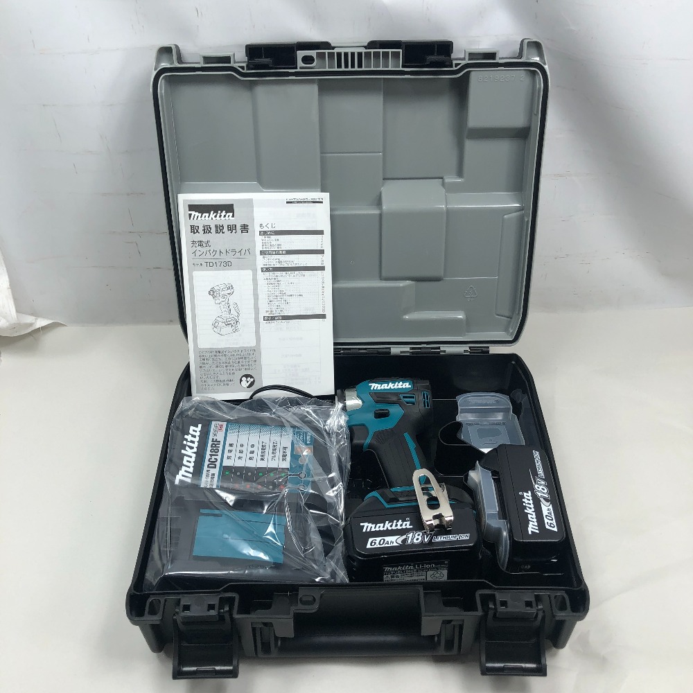 【エントリーポイント10倍｜7/19 20:00-7/26 1:59】【送料無料】【中古】MAKITA マキタ 工具 インパクトドライバ 未使用品(S) 充電器・充電池2個・ケース付 コードレス式 TD173DRGX ブルー Sランク｜リサイクルビッグバン店