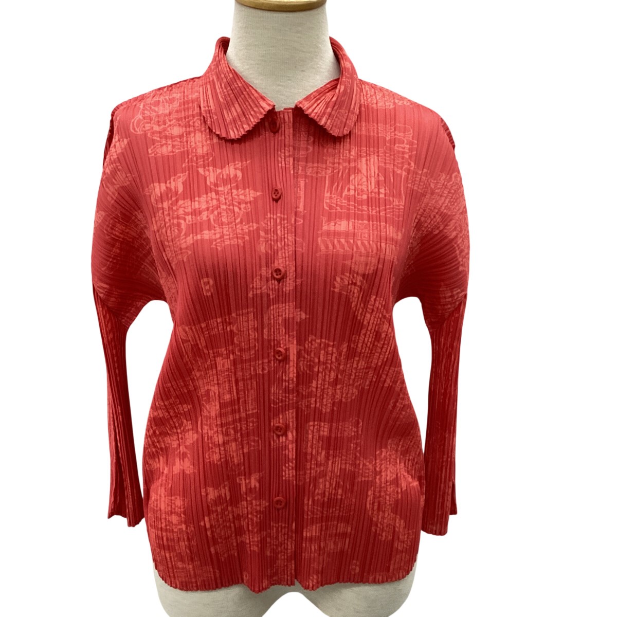 【中古】ISSEY MIYAKE イッセイミヤケ PLEATS PLEASE シャツ SIZE 3 中国柄 PP41-JJ723 ショッキングピンク Bランク｜リサイクルビッグバン店