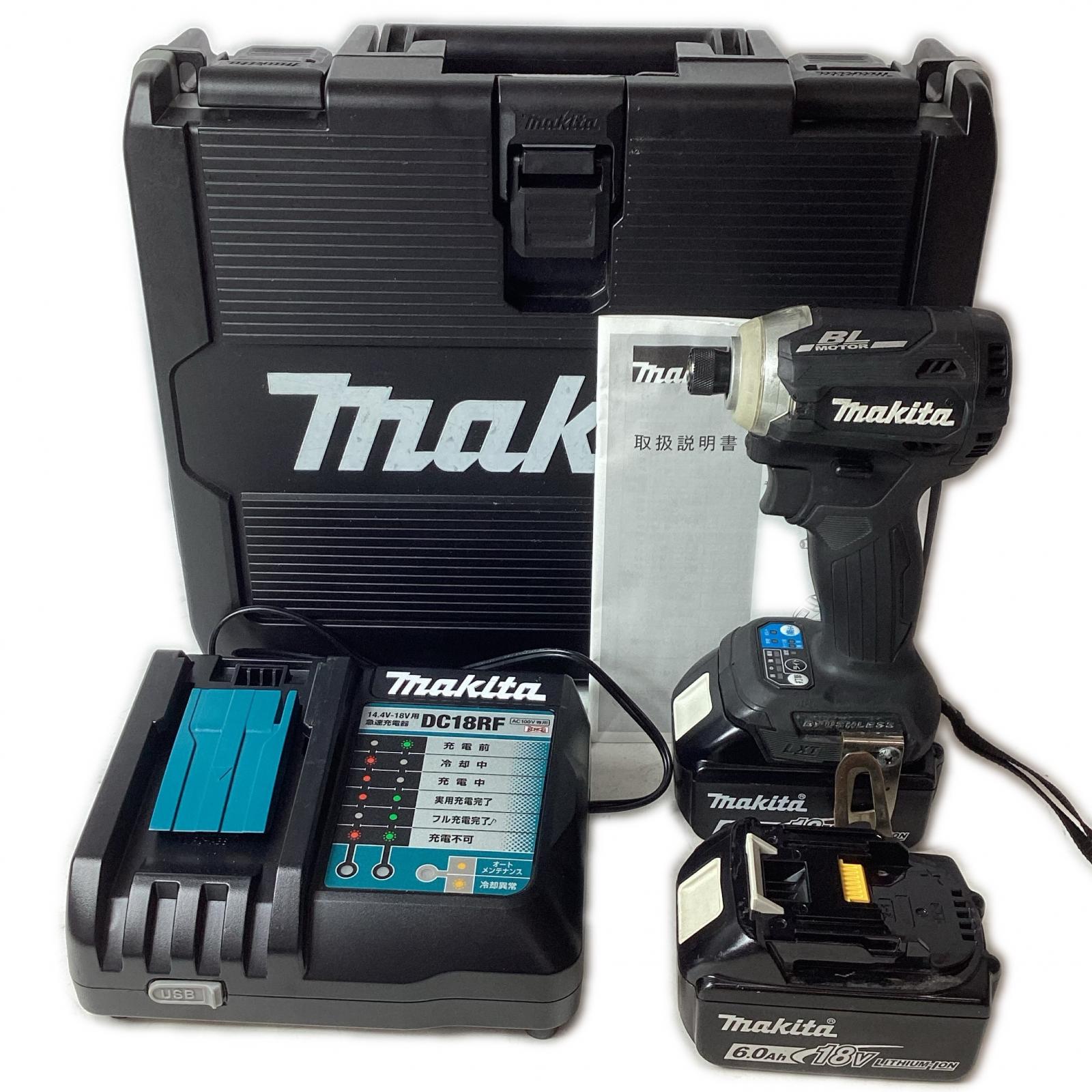 【中古】MAKITA マキタ インパクトドライバ コードレス式 18v 6.0Ah TD171D 黒いこと 申し受ける器・申し受ける池2個・容れもの付 B位置づける
