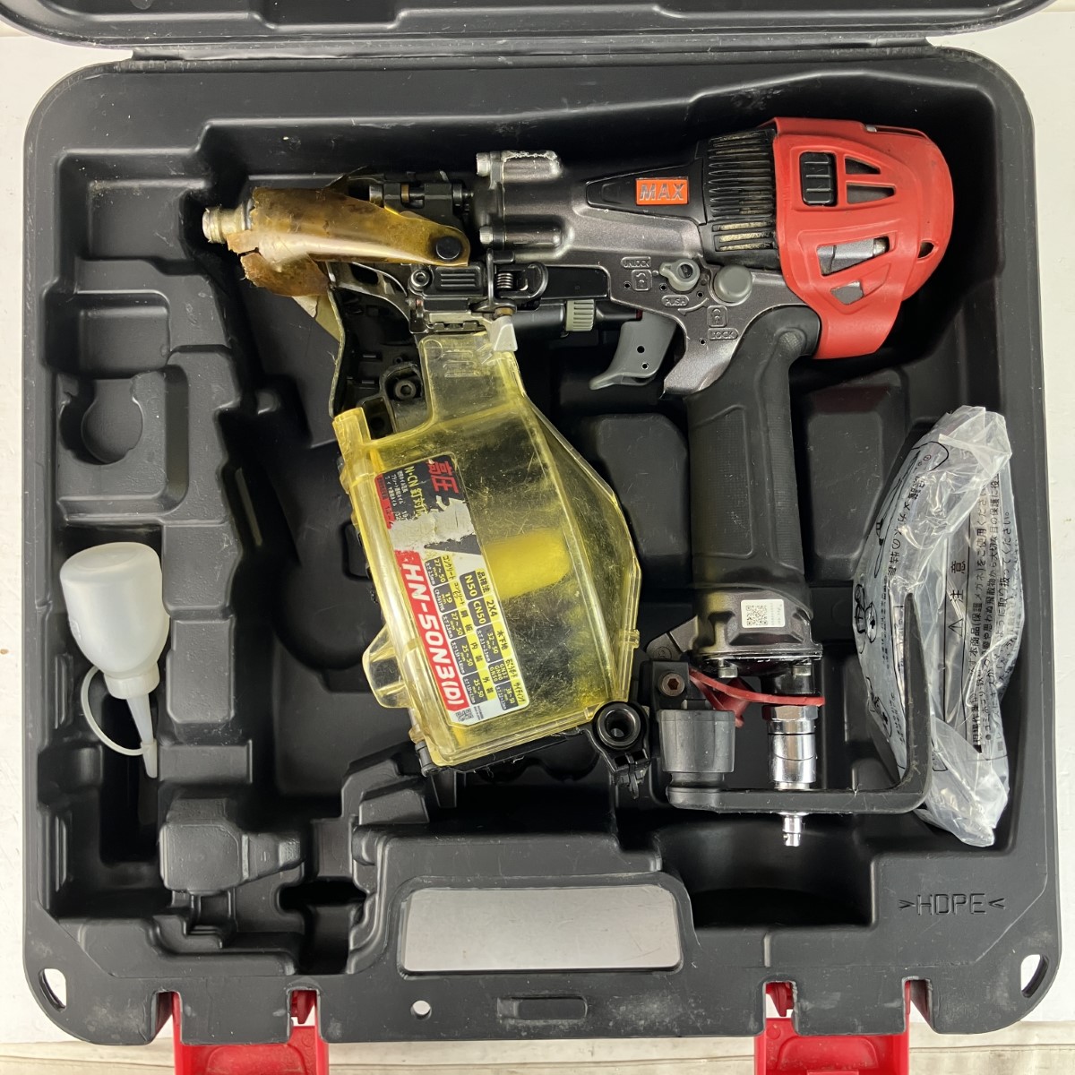 【中古】MAX マックス 50粍 高圧 コイルネイラ エア湖釘打機 容れもの付 HN-50N3(D) 赤いこと C位置づける