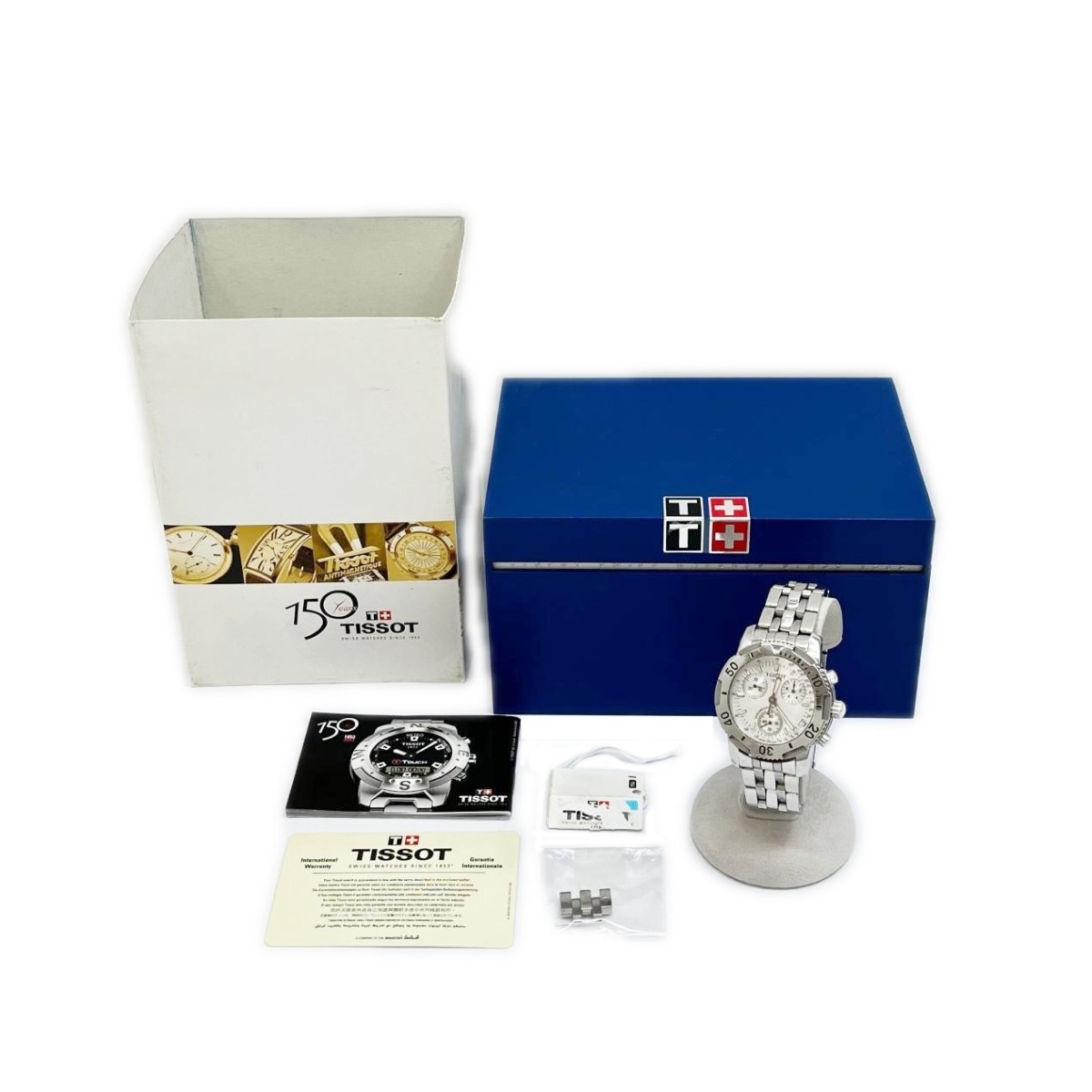 【中古】TISSOT ティソ ウオッチ 石英  ステンレス鋼スチール写真 しろがね色 箱付 欠けら有 R8.6蓄電池取り替えっこ済み T362-462K B序列付ける