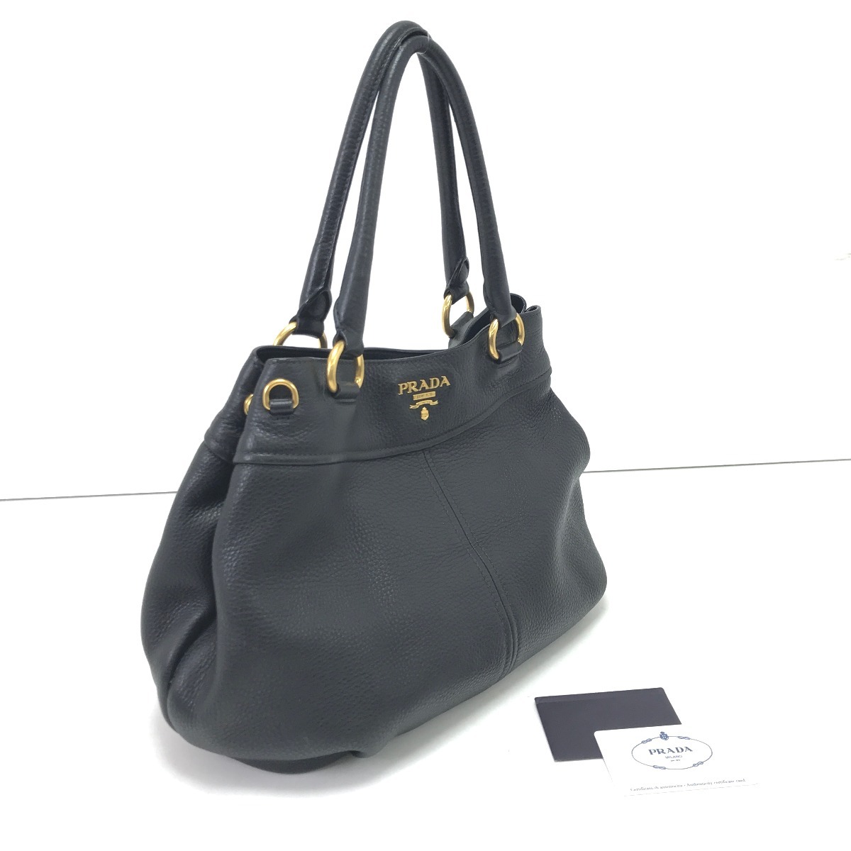 【中古】PRADA プラダ ハンドバック なめし革 引きつける,同盟罷工一回り欠品 黒いこと C位置づける